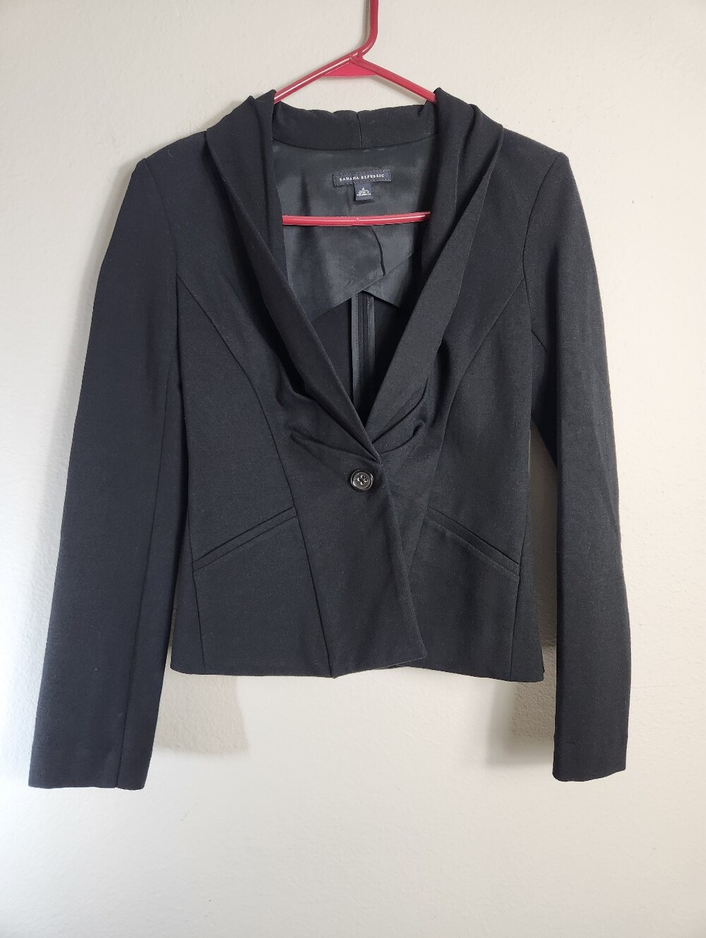 Banana Republic Womens |4| Black Ponte Knit Ruched 1 Button Blazer